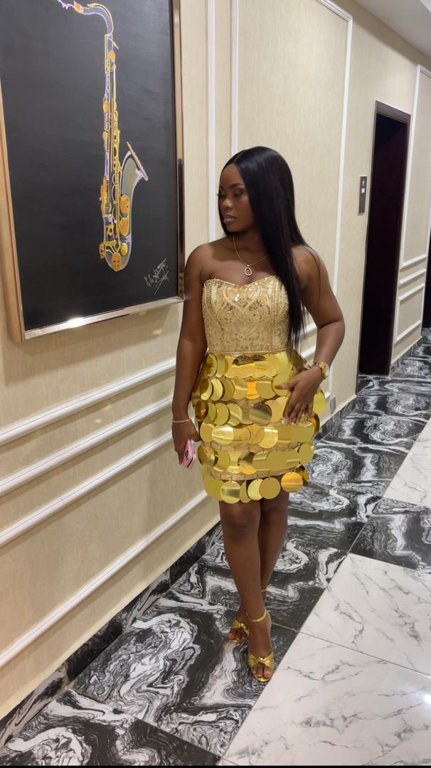 Gold sequin disc ready to wear mini dress